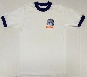 Vtg 70s 80s Collegiate Pacific Youth L Virginia University Ringer T-Shirt USA
